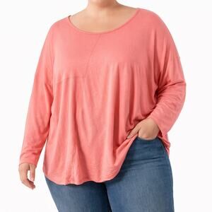 Peace Love World Coral Pink Long Sleeve Scoop Neck Stretch Top Size 4X